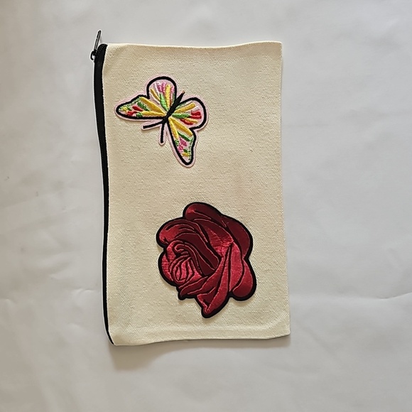 Hand Crafted embroidered bag red skull multicolored butterflies red rose rustic - Picture 9 of 17